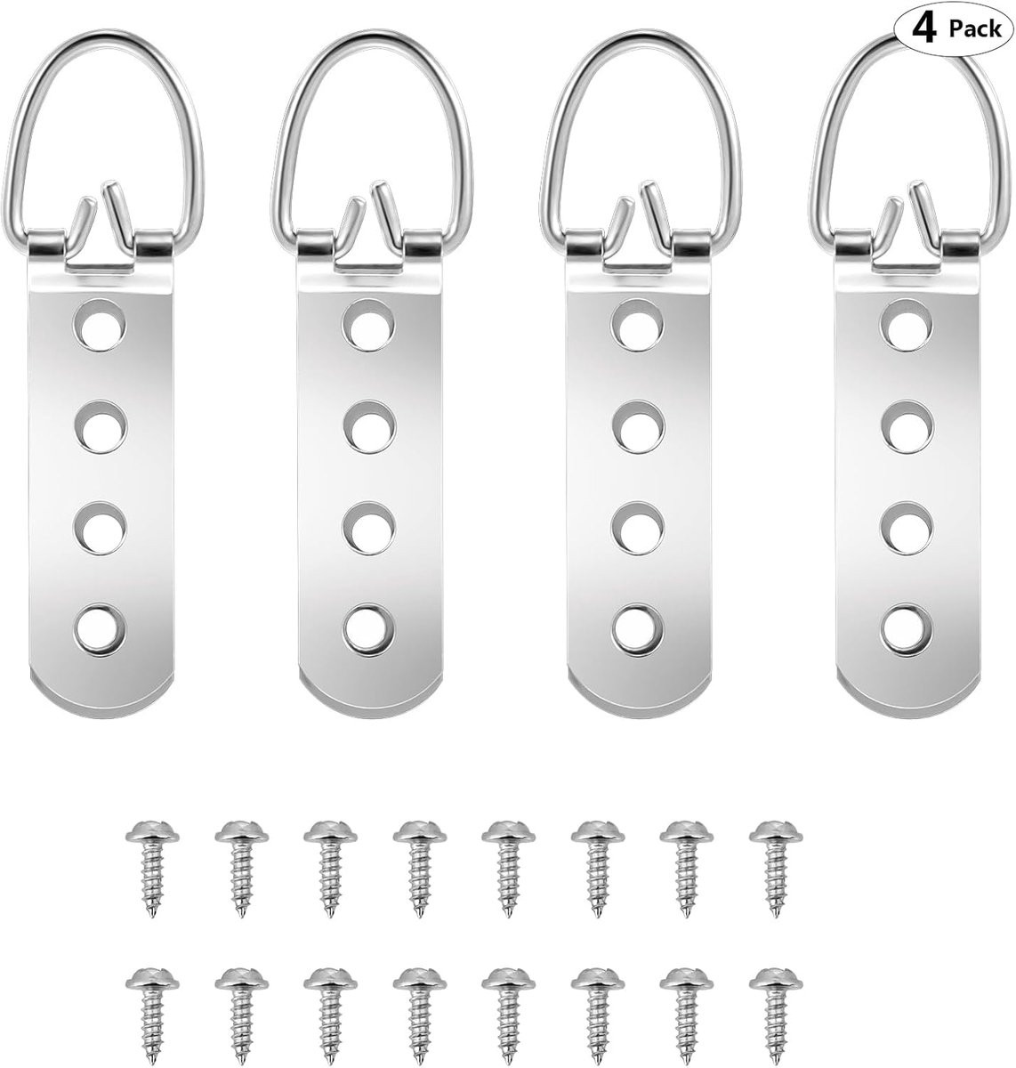 Allecto Plus D-ring Fotohangers met Schroeven - 4 Stuks - Ophanghaken voor Zware Foto's, Horloges en Schilderijen