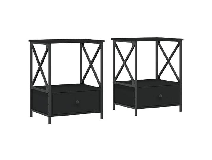 fsahslih Nachttisch 2er Set Schwarz 50x41x65 cm Beistelltisch Metall Stabiler Industrie Beistelltisch für Schlafzimmer mit Eisenrahmen, geräumiger Ablage und verstellbaren Füßen.