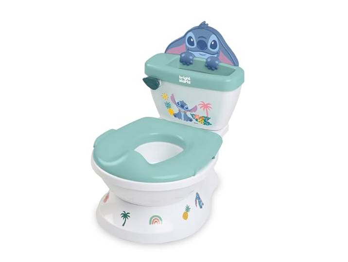 Bright Starts, Disney Stitch My Size Potty - 2-in-1 peuter zindelijkheidstraining toilet met spoelgeluid, spatbescherming, afneembare stoel, inclusief 12 stickers, 18 maanden ouder