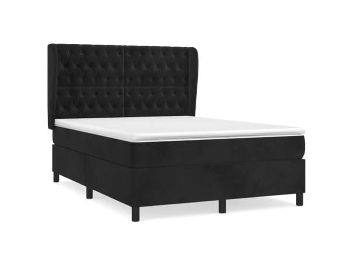 PUGYNBK Boxspringbett, 140 x 190 cm, Samt, Schwarz Verstellbares Kopfteil, Taschenfederkernmatratze, mittlere Festigkeit, Lederschutz