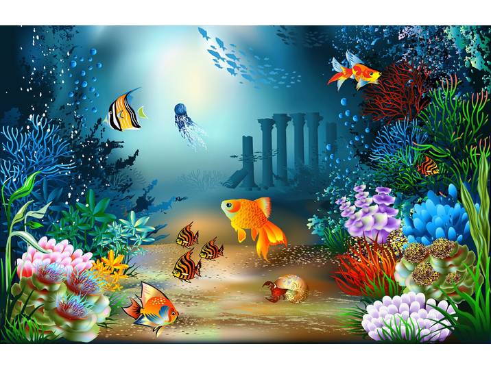 Fototapete PAPERMOON FISCHE-OZEAN SEE MEER FISCH KORALLEN RIFF WANDBILD XXL , bunt, B:2m L:1,49m, Vlies, Tapeten, Fototapete