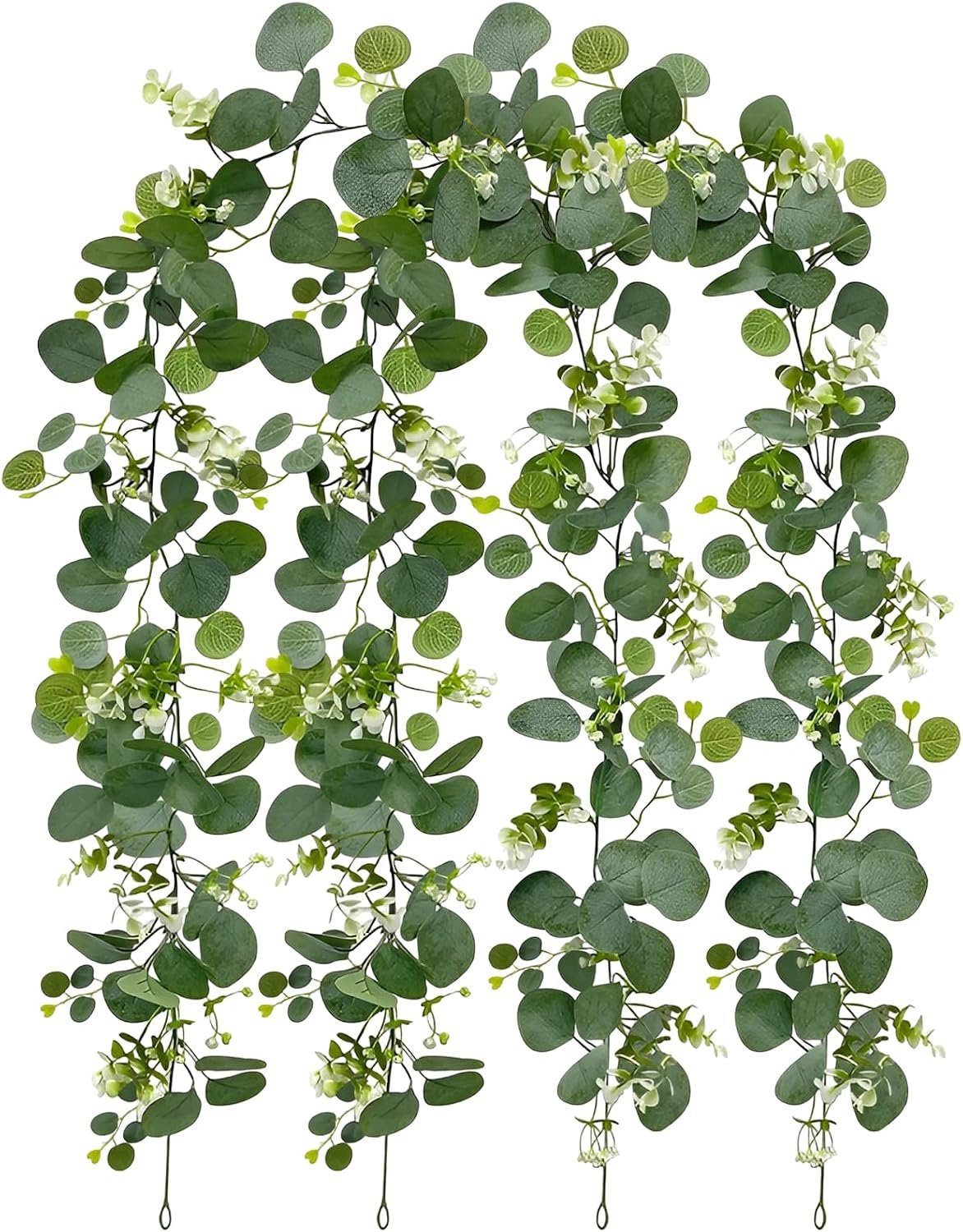 Vemera Eucalyptus decoratie 1.8m - 2 stuks groen met witte bloemen