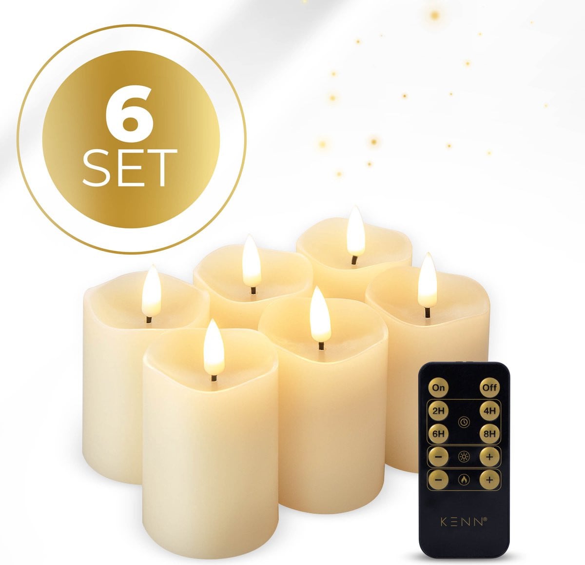 KENN LED Kaarsen Set van 6 - Ivoor - Realistische Wax Mini Stompkaarsen met Afstandsbediening en Timer