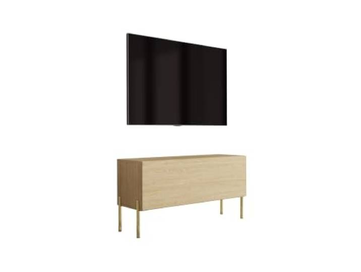 3xE Living TV-Lowboard mit Beinen 100 cm, 1 Tür, Eiche Geölt, goldene Beine, 100 x 32 x 52 cm