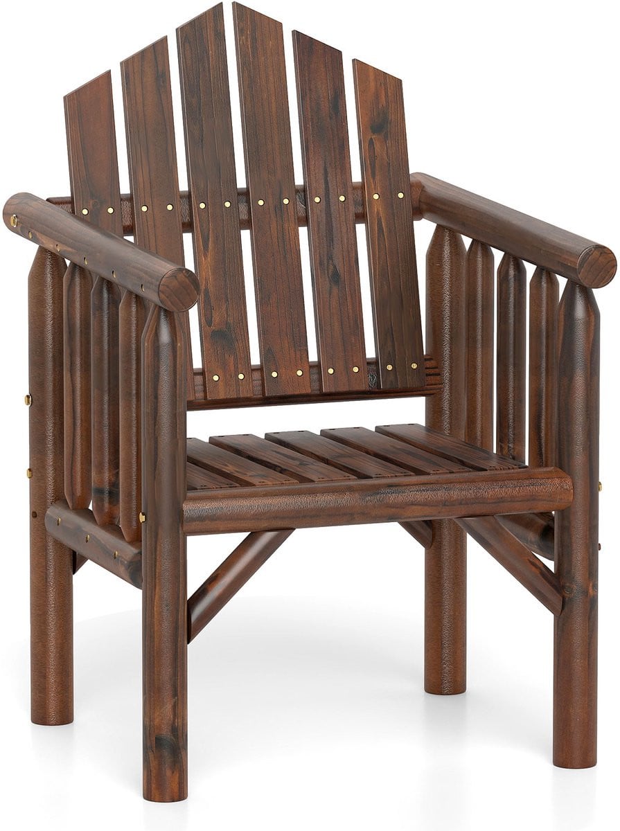 Costway Houten tuinstoel met armleuningen en schuine rugleuning, bruin
