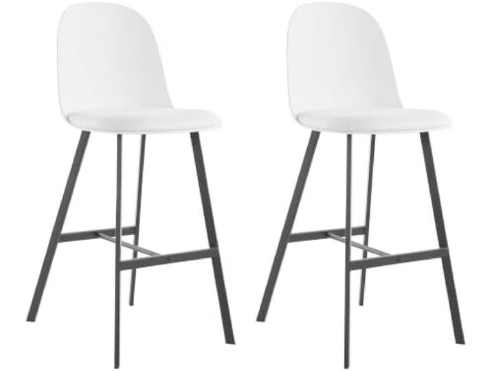 Asta Barhocker 2er Set aus PU und Kunststoff Weiß mit Beinen aus Metall Schwarz
