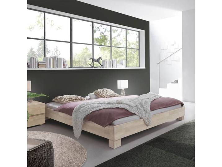 Bett Alicante Buche Massivholz ohne Kopfteil 100x210cm modern, Ohne