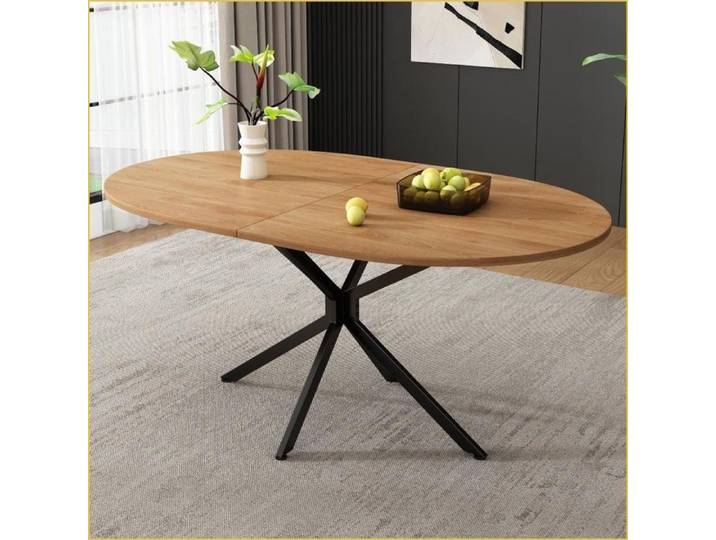 Table de repas - Moderne Ovale - Pieds Métalliques - Pour 4-6 Personnes - Couleur Nature