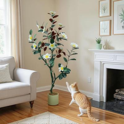 YUN 5ft Artificial Magnolia Flower Tree with Pot, Real Touch Silk Faux Plant for Home Decor - 150cm