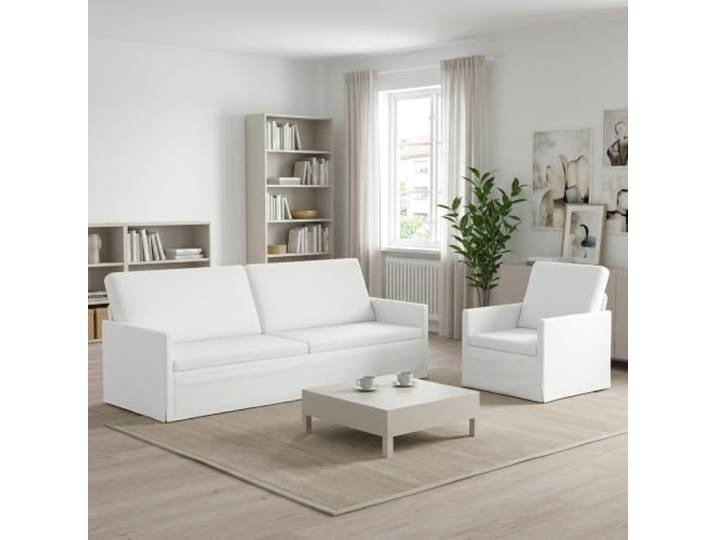 Sofa-Set 2 pcs Weiß Stoff Moderner Look, Metallrahmen, Schaumstofffüllung, Polyesterstoff, Kissen-Rücken-Design