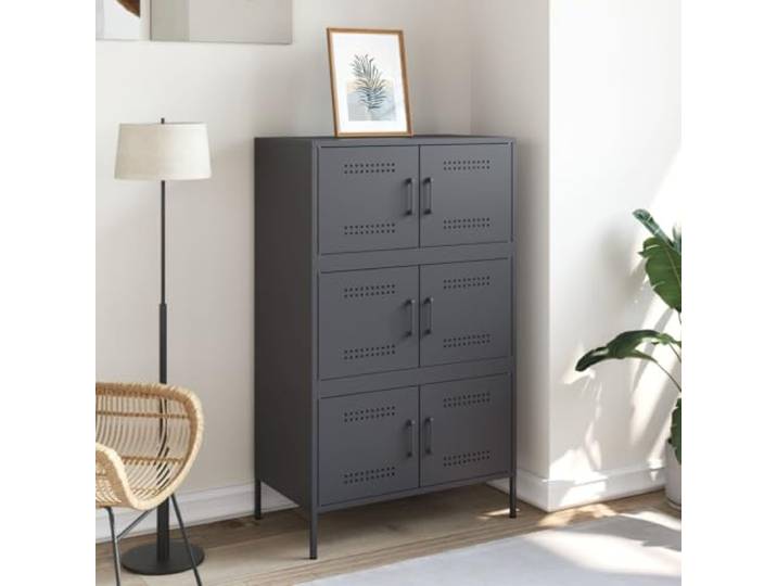KTHLBRH Anrichte Anthrazit 68 x 39 x 113 cm aus Stahl 6 Fächer, Industrie-Stil, robuster Rahmen, einfache Reinigung, praktische Tür
