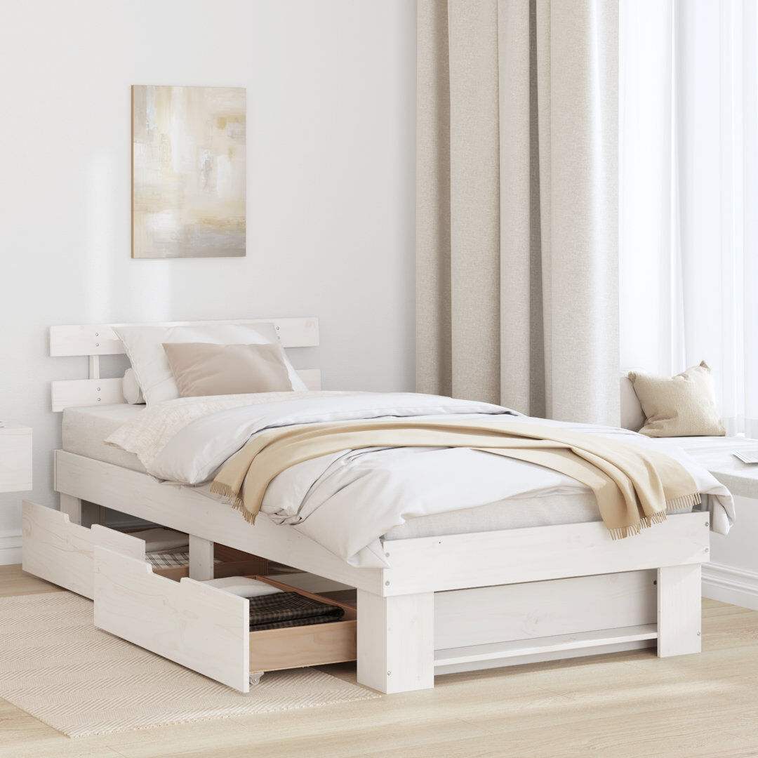 17 Stories With Drawer With Headboard With Storage Solid Pine Wood White Single (3')