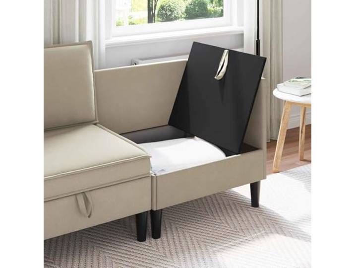 KTHLBRH Ecksofa aus sandfarbenem Samt mit Stauraum Morbito Stoff, modernes Design, integrierter Behälter, perfekt für Wohnzimmer