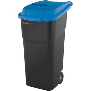 Rotho Mülltonne ATLAS, 100 Liter, schwarz/blau, aus Kunststoff, mit Rädern