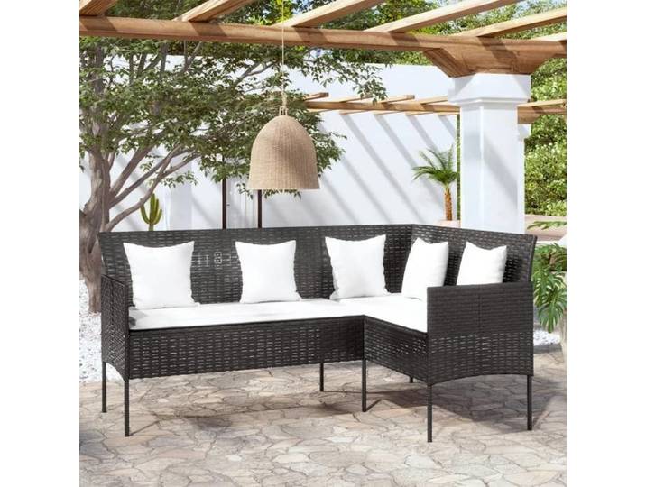 Promo été Canapé/Sofa Terrasse - SWEETY - Gris - Canapé d'extérieur Moderne - en L avec coussins Résine tressée Noir 161 5x113x80cm
