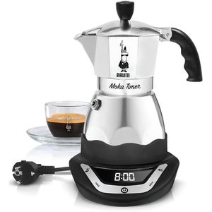 Bialetti Espressokocher 6092 Moka Timer, elektrisch, Aluminium, silber, 145ml, für 3 Tassen
