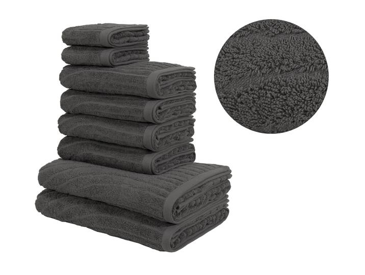 Handtuch Set OTTO HOME Ognon, Duschtücher, Handtücher, Gästetücher, Zen, Scandi, Boho , anthrazit, 8, Frottier, Frottier, Obermaterial: 100% Baumwolle, Handtuch-Sets, Handtuch Set, Muster, Hoch-Tief-Struktur, einfarbig, Handtuch-Set, 100% Baumwolle