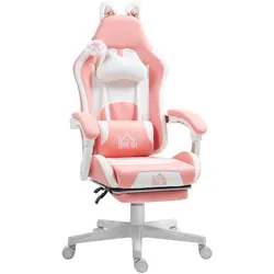 GAMING Stuhl Ergonomischer Gamer Stuhl mit Lendenwirbelstütze, Fußstütze Rosa