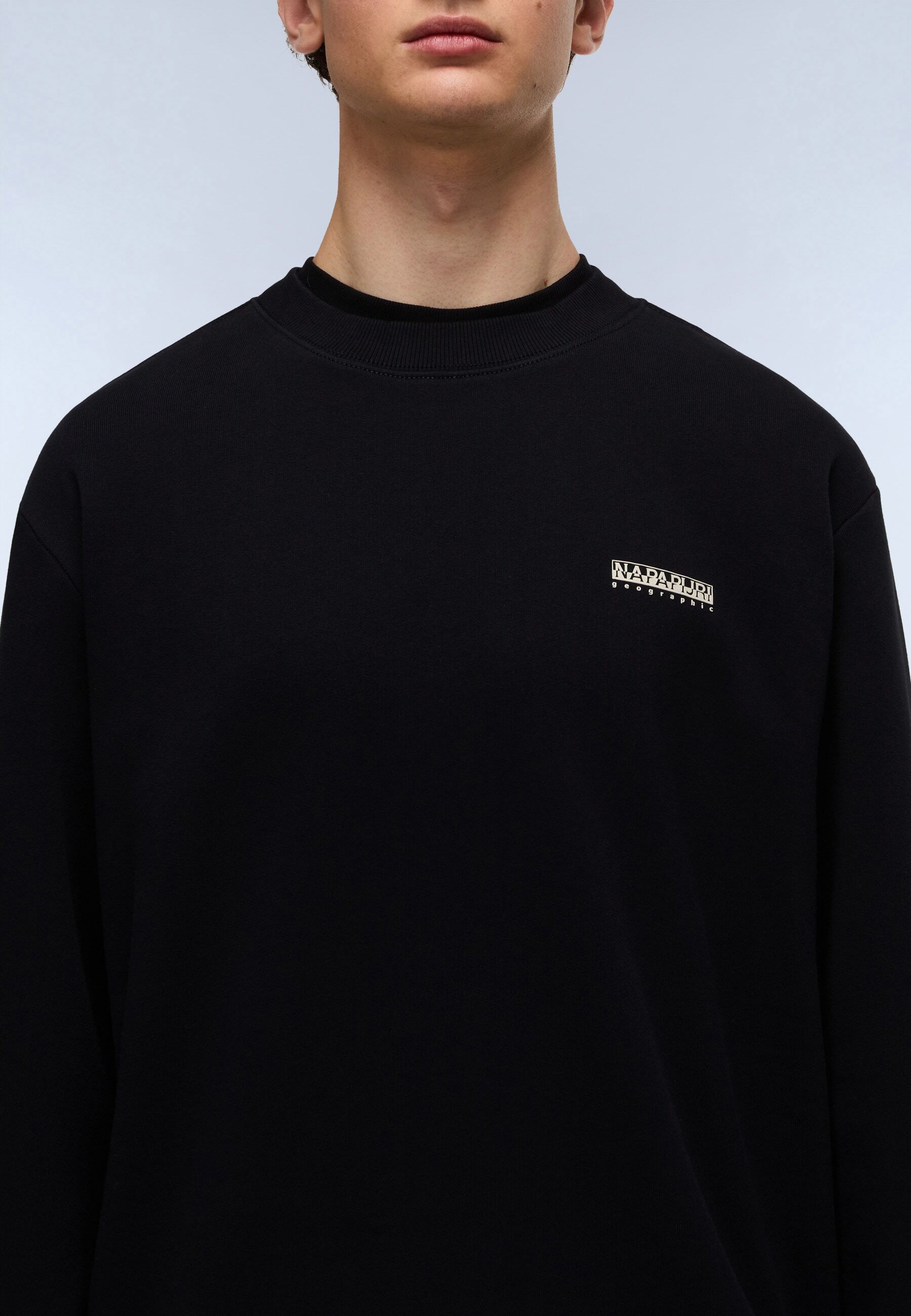 Sweatshirt NAPAPIJRI "B-SMALL BOX C BEIGE DIMITY", Herren, Gr. L, schwarz (schwarz beauty), Sweatware, Obermaterial: 100% Baumwolle, normal, Rundhals, Bündchen, Sweatshirts Sweatshirt, sportlicher Stil, mit Rundhalsausschnitt, ohne Verschluss schwarz beau