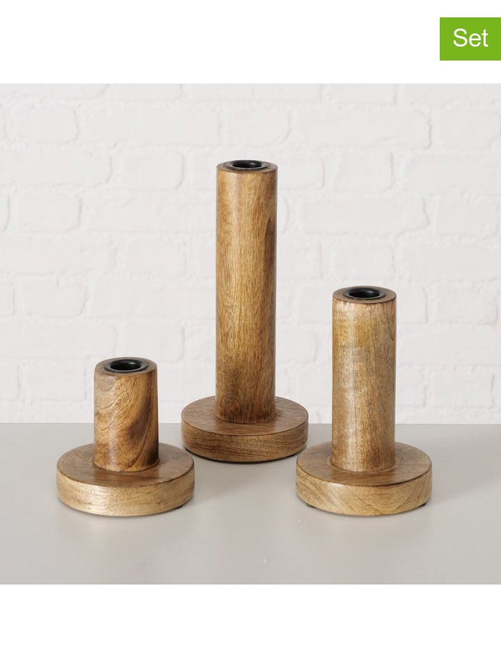Boltze 3er-Set: Kerzenhalter "Pekat" in Hellbraun - onesize