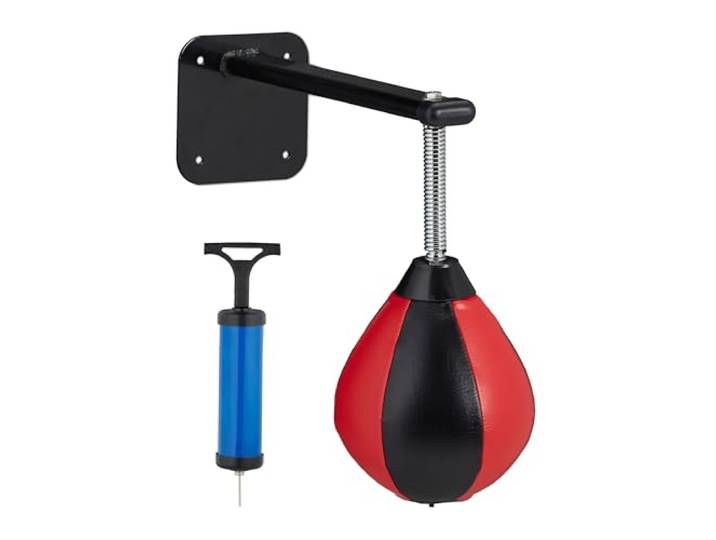 Relaxdays Punching-Ball Mural\, Poire de Frappe\, Speedball\, Enfants et Adultes\, avec Pompe à air\, Anti-Stress\, Noir/Rouge