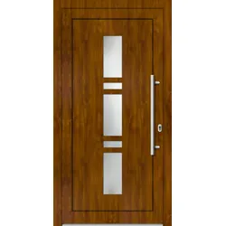 Kunststoff Haustür - Maßanfertigung 71mm - Design "CHRISTA" innen öffnend Golden Oak holzähnlich innen öffnend DIN rechts