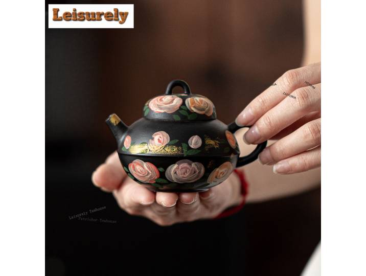 Théière de luxe 125 ml style peinture à l'huile, parfumée à la rose, avec infuseur à boule, pour thé Tieguanyin, artisanat