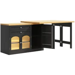 OKWISH Kücheninsel-Esstisch aus MDF und Metall in Schwarz, 120x40x73,5 cm, 360° drehbar und ausziehbar