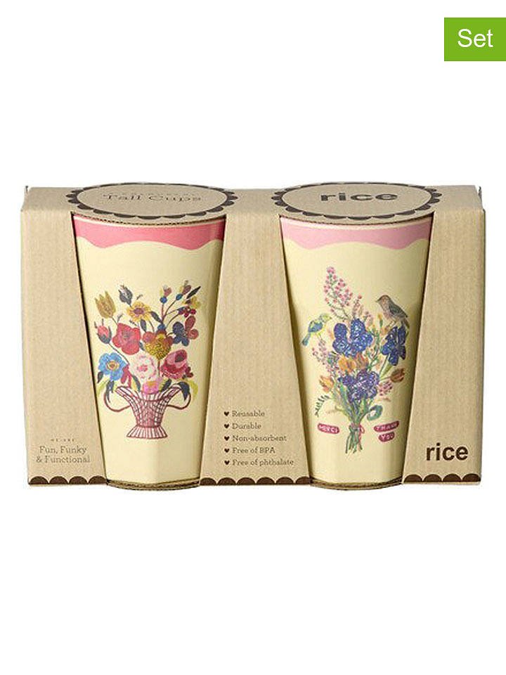 Rice 2er-Set: Becher "Nathalie Lété" in Creme/ Rosa - 400 ml - onesize