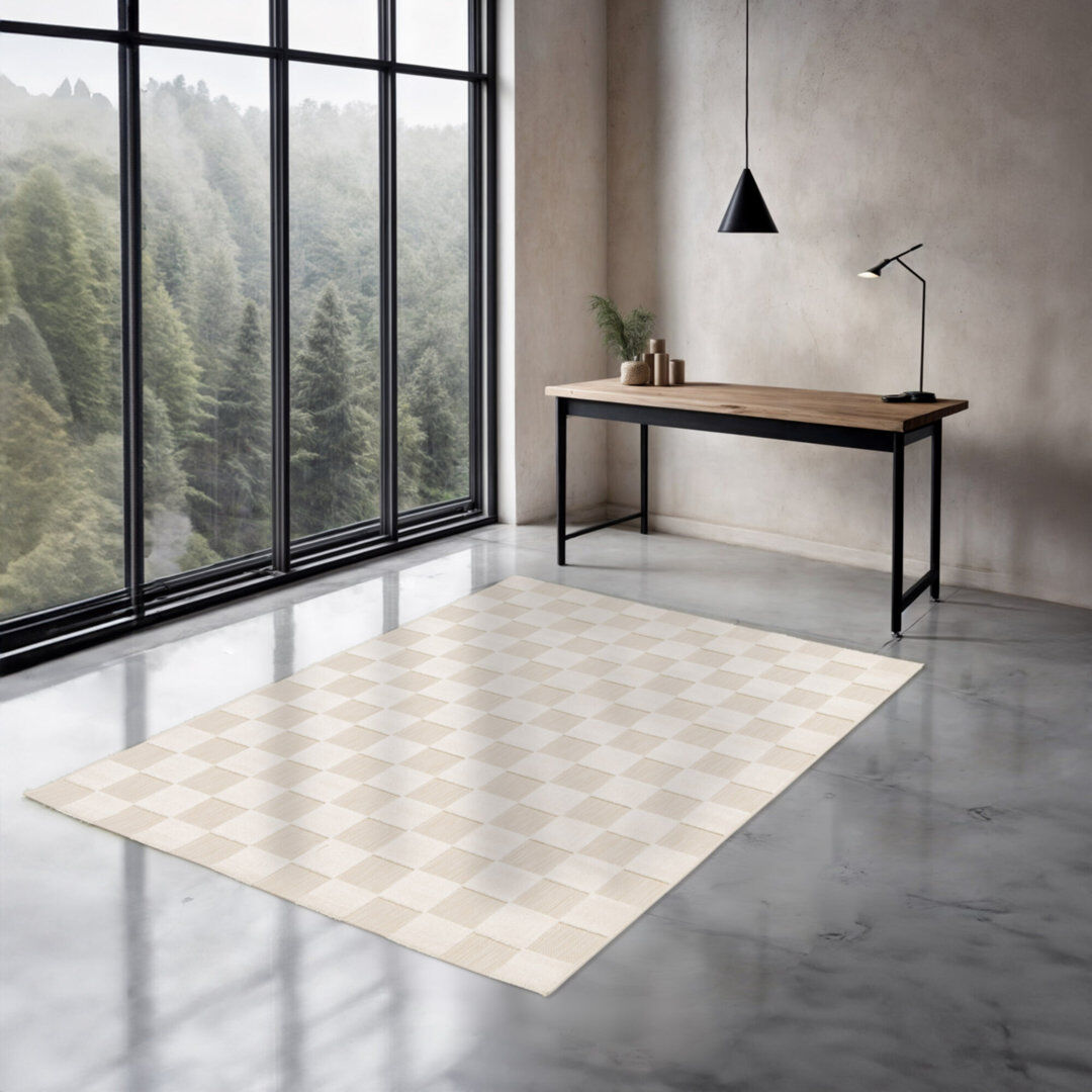 Ivy Bronx Rectangle Chequered Indoor / Outdoor Area Rug White Rectangle 200x 290cm