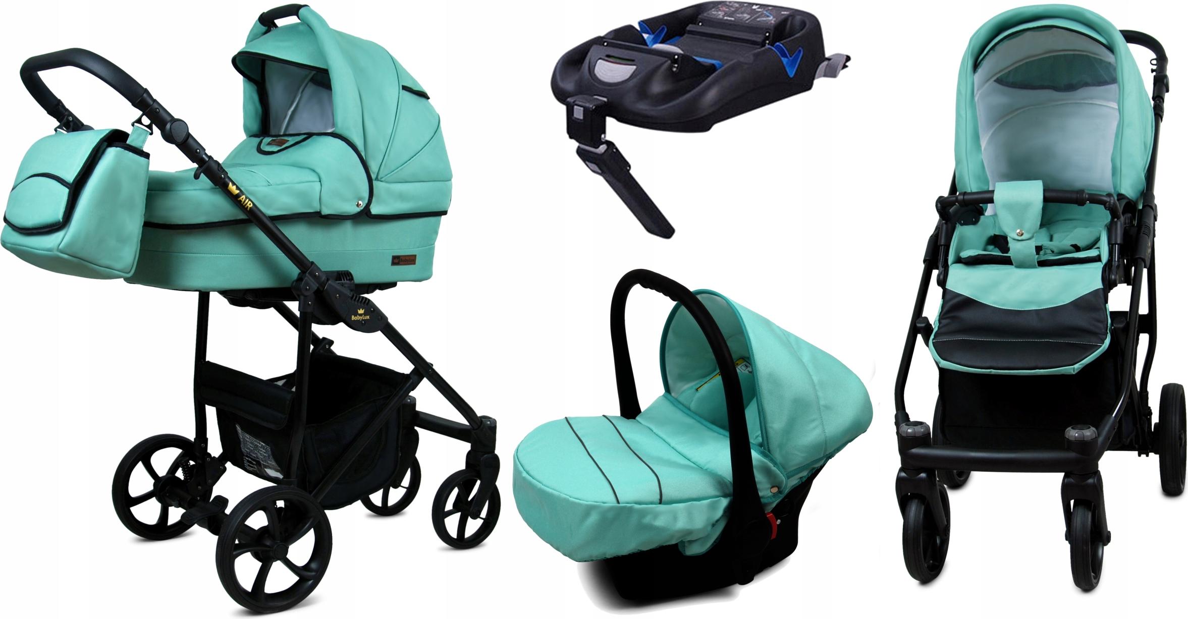 BabyLux AIR | 4in1 Kinderwagen Set | Sage | Kombikinderwagen | Kinderwagenset | Isofix-Basisstation + Buggy + Babywanne + Autositz / Auto-Babyschale