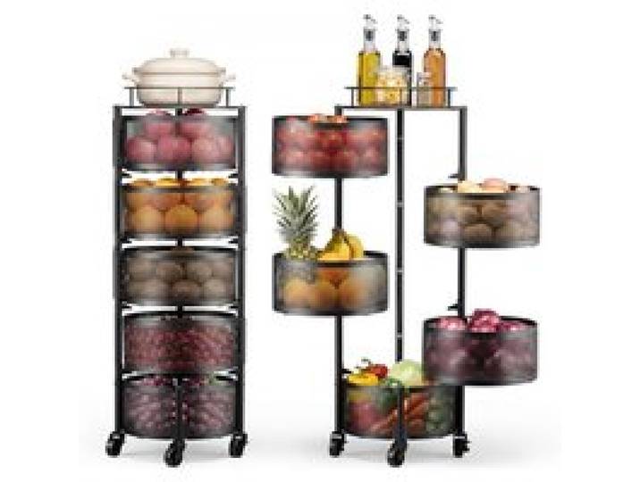 VEVOR Chariot de Rangement 5 Niveaux, Resserre à Paniers Rotatifs sur Roues, pour Fruits et Légumes Cuisine Salon Sallle de Bain, Desserte à Roulettes en Fil Métallique, Étagère de Cuisine Rotative