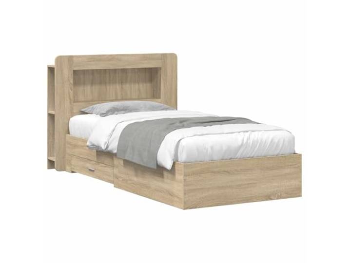HFXHIJXQ Bettgestell mit Stauraum Kopfteil 90x190 cm Sonoma-Eiche Funktionales Einzelbett aus Holzwerkstoff mit Kopfteil-Regal für Ihr Schlafzimmer. Praktischer Ablageplatz für Bücher.