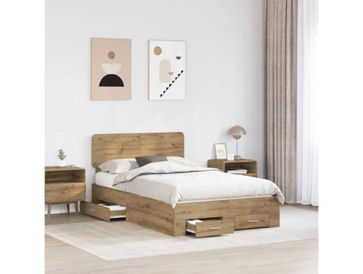 SKTQYQO Bettgestell aus Eichenholz, handgefertigt, 120 x 190 cm Technisches Holz, integrierte Schubladen, minimalistisches Design, einfache Montage