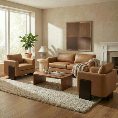 Christopher Knight Home - American Modern 3-Seater Upholstered Sofa and 2 Accent Chairs Set with Rubberwood Legs