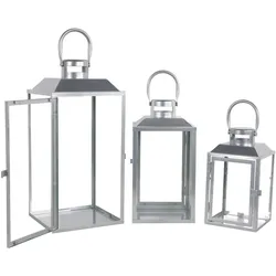 Mojawo, Laterne, 3er Gartenlaternen Laternen Metall Windlicht Silber H24/33/41cm
