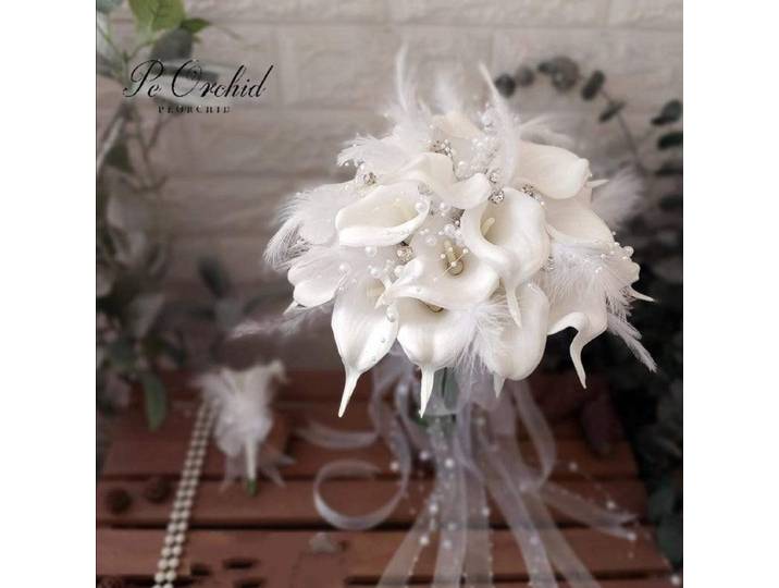 PEORCHID-Bouquet de Mariage en Clip Artificiel, Lys Calla Blanc, Ramo De Novia, 2025 Perles, Patients, Fleur Marie avec Plumes