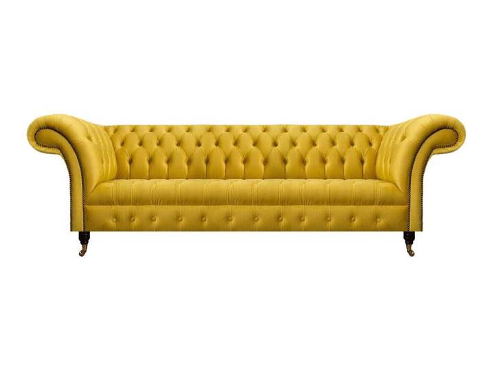 Xlmoebel Chesterfield-Sofa Moderne gelbe Couch im Chesterfield-Stil mit hochwertigem Stoffbezug, 4-Sitzer, Hergestellt in Europa