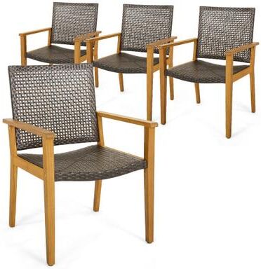 Costway Set of 4 Outdoor Rattan Chair with Sturdy Acacia Wood Frame-Set of 4