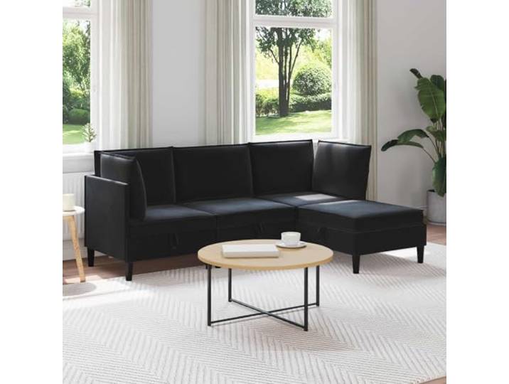 Xolmizyn Wohnzimmergarnitur Schwarz 4-TLG. Set aus Samt, Modulares Sofa mit Stauraum, Inklusive Kissen, 210 x 140 x 82 cm