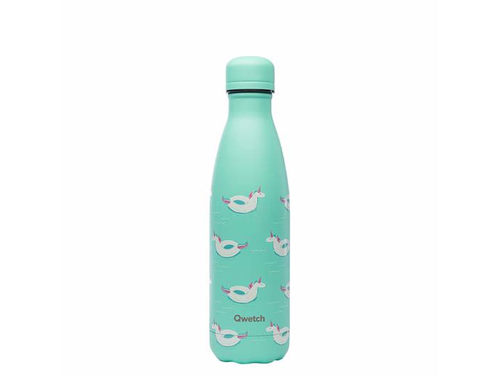 Qwetch Summer Isolierte Stahlflasche 500ml türkis – Trinkflasche/Thermosflasche/Shaker