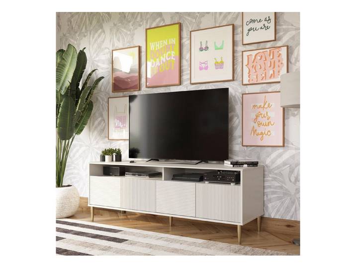 loft24 Lowboard Daphne - Fernsehschrank TV-Schrank TV-Lowboard TV-Bank, 4 Türen, mit Kabelkanal, modernes Design, weiß