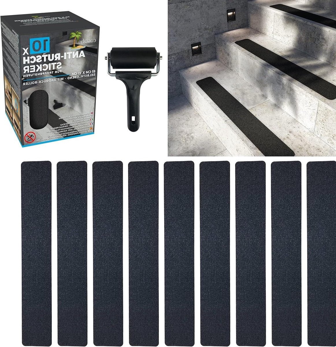 Antislip Stickers Trap Strips Zwart - 10 stuks - 61 x 10 cm