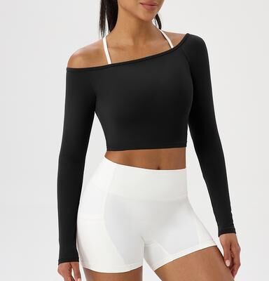 Fusion Finds One Shoulder Yoga Top For Women Quick Dry Long Sleeve Fitness Shirt black s