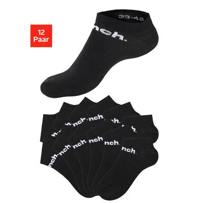 Sportsocken BENCH. "Damen Herren Sneaker Socken, Laufsocken niedrige Socken", Damen, Gr. 39-42, schwarz (12x schwarz), Baumwollmischung, unifarben, elastisch, Socken Sportsocken, Sneakersocken mit klassischem Logoschriftzug