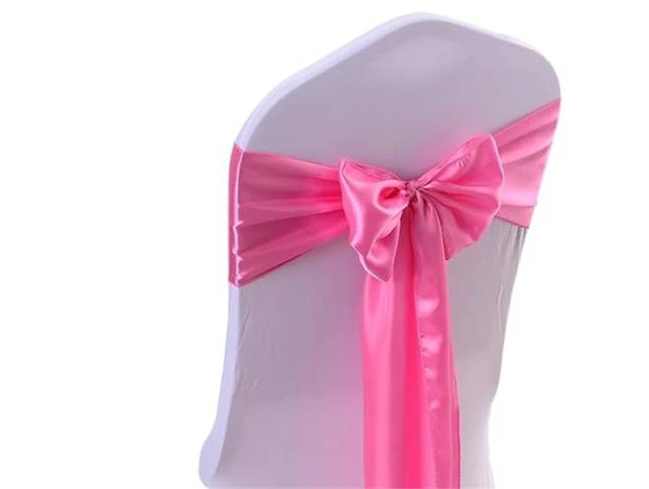 Stuhlschleifen für Hochzeiten 100 teile/los Satin Stuhl Schärpen Bogen Plain Hochzeit Knoten Band DIY Krawatten for Party Event Hotel Bankett Hause Dekorationen(Pink)
