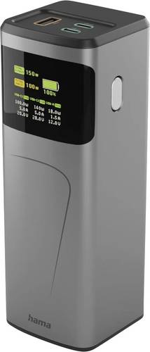 Hama High Power Powerbank 24000 mAh USB PD 3.0 Li-Ion USB-C, USB-A Grau Statusanzeige