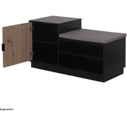 HTI-Living, Garderobe + Kleiderstange, Garderobenpaneel mit Spiegel und Schuhbank Dana Schwarz-Artisaneiche