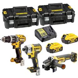 DEWALT DCK384P2T-QW DCK384P2T-QW Werkzeugset Akku-Schlagbohrschrauber, Akku-Schlagschrauber, Akku-Winkelschleifer, Akku, Akku-Ladegerät 8teilig