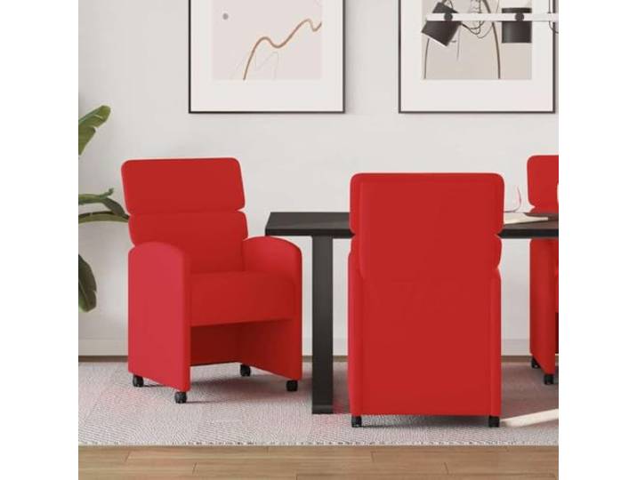 KTHLBRH Esszimmerstühle mit Rollen 2 Pack, Kunstleder Rot, Modernes Design Pflegeleichtes Kunstleder, stabiler Rahmen, ergonomisch geformt, rollbar, einfache Montage